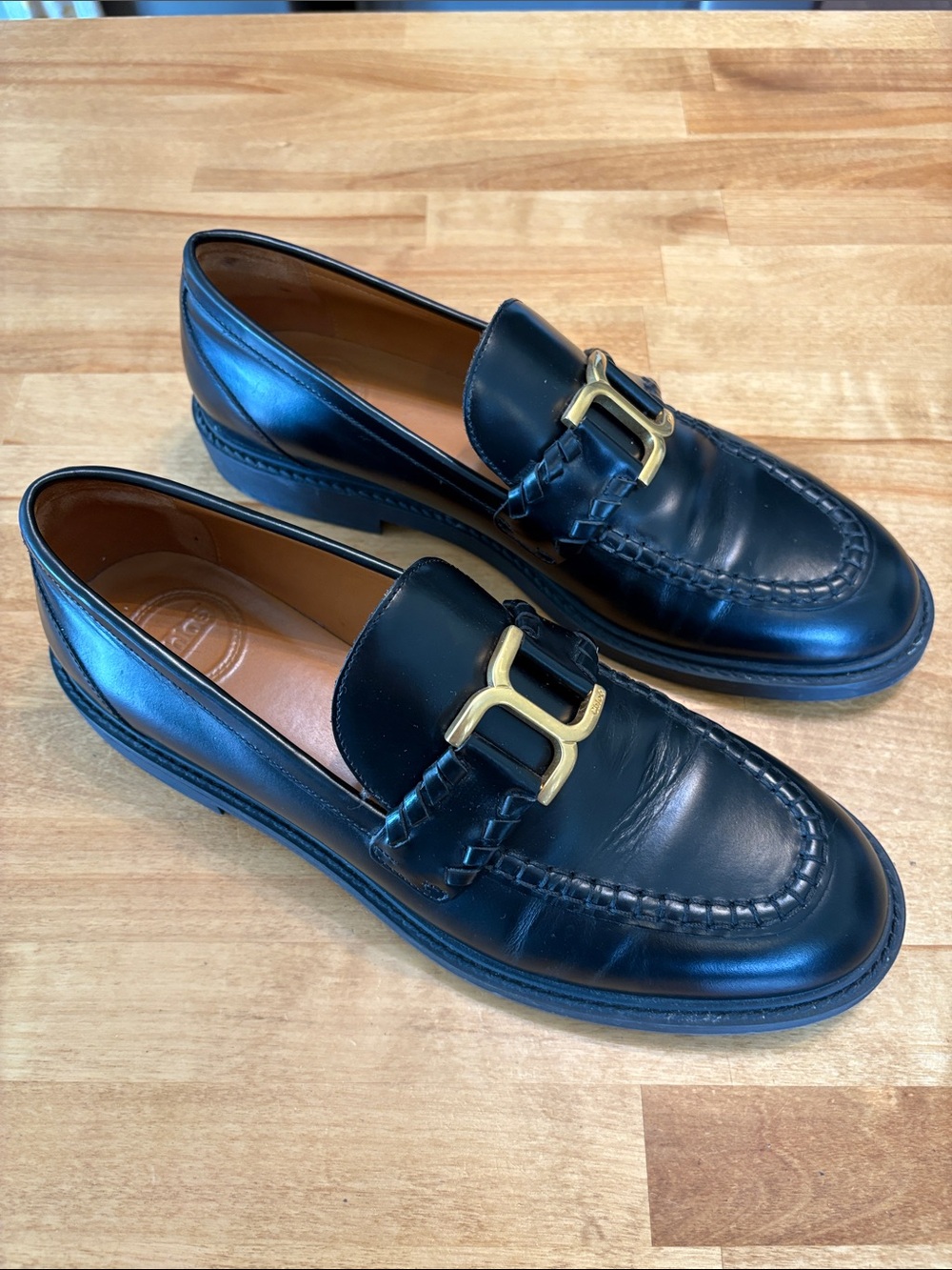 Chloe Marcie Loafers - Black Leather Gold Hardware Made in Italy